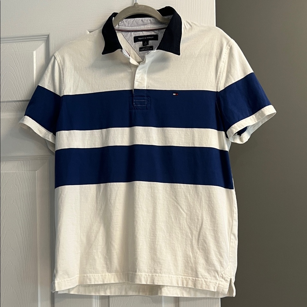 Tommy Hilfiger Men's Polo with Navy and White Stripes